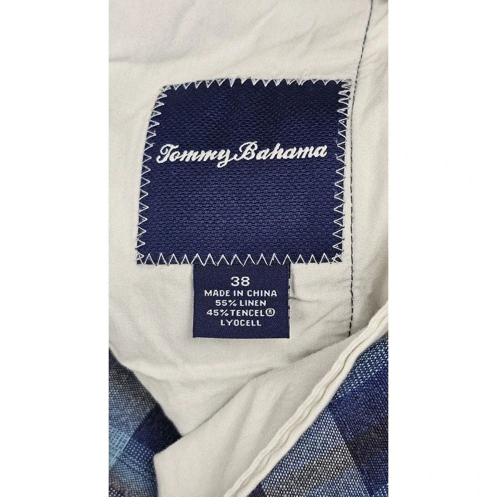 Tommy Bahama Shorts Mens 38 Blue Plaid Linen Tencel Pocket Casual Flat Front